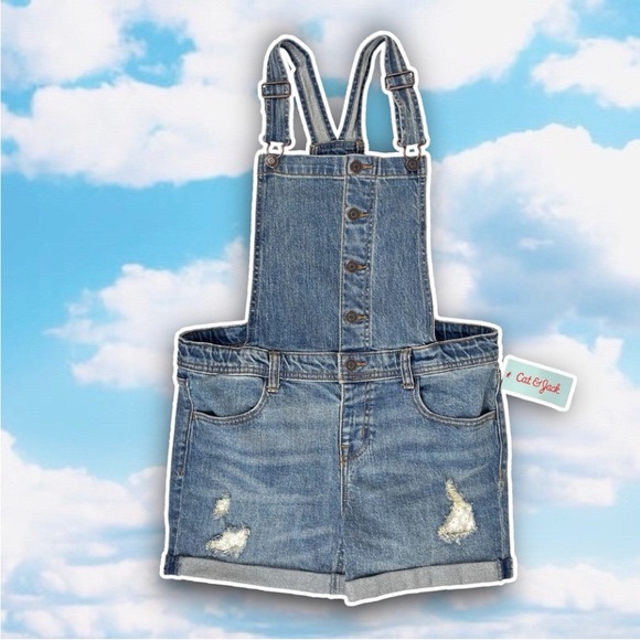 ❤️ NWT CAT & JACK Rolled Hem Denim Shortalls Overall Shorts Classic 80s 90s - Picture 1 of 11